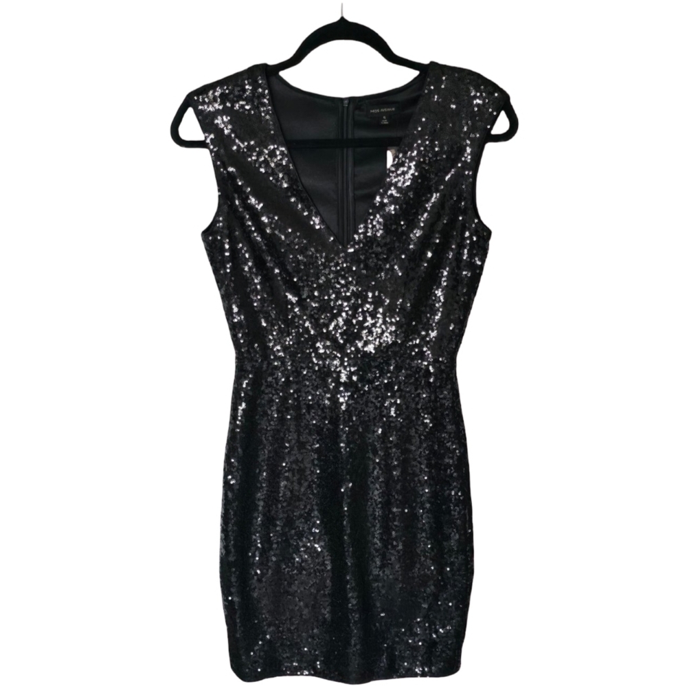 NWT Miss Avenue Black Sequin Cap Sleeve Mini Dress Size S Party Night Out